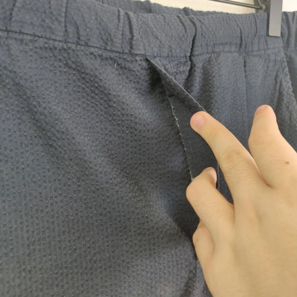 Smock Mens Pants Large Navy Blue Seersucker Elastic Waist Taper Japanese Cotton